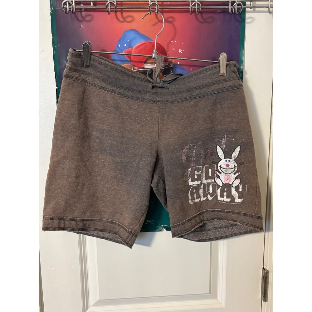 Jim Benton Its Happy Bunny Just Go Away Brown Lounge Shorts Y2K Graphic Women S